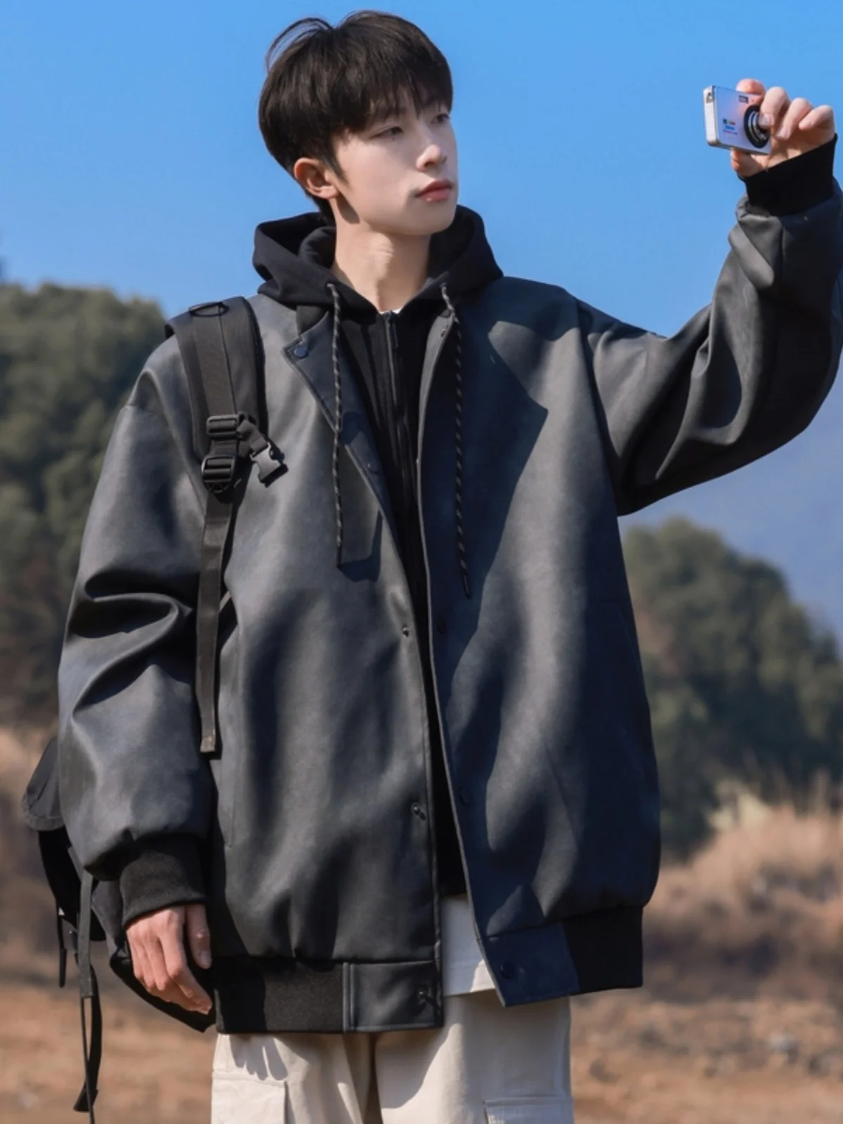 

Мужская свободная куртка-косуха из искусственной кожи, повседневная, осенняя, новая модная коллекция, брендовая одежда, молодежный стиль, трендовая простота