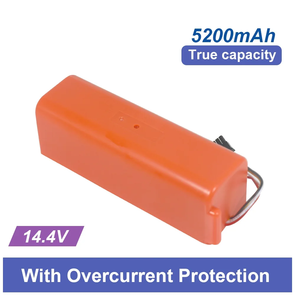 

Литий-ионный аккумулятор 5200 мАч, 14,4 В для Xiaomi Roborock S50 S51 S55 S60 S65 T4 T6, замена с длительным сроком службы 18650 ячеек