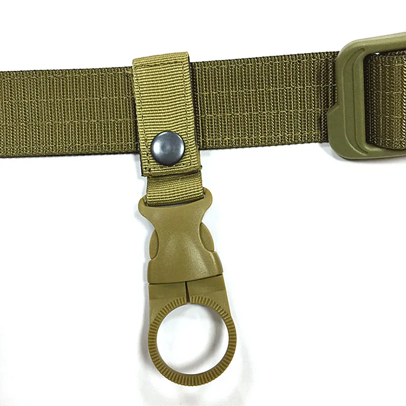 Outdoor Water Bottle Holder Clip Tactical Nylon Band Cold Heat Resistant Fold Proof Secure Button Closure Camping Hiking Khaki