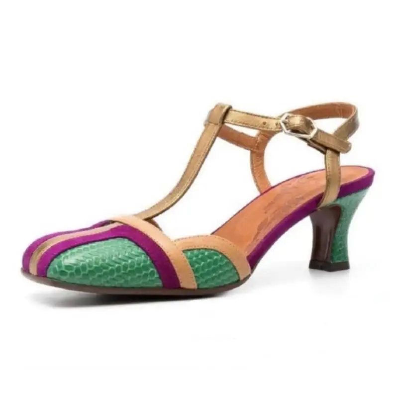 Dilalula 2025 Fashion T-Strap Genuine Leather Sandals Women Covered Toe Mixed Color Summer Dress Shoes Ladies Party French Style