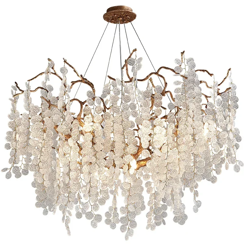 

Vintage Copper Branch Design Chandelier with Pure Handmade Brass Crystal Lamps for Living Room Bedroom Decor Lighting