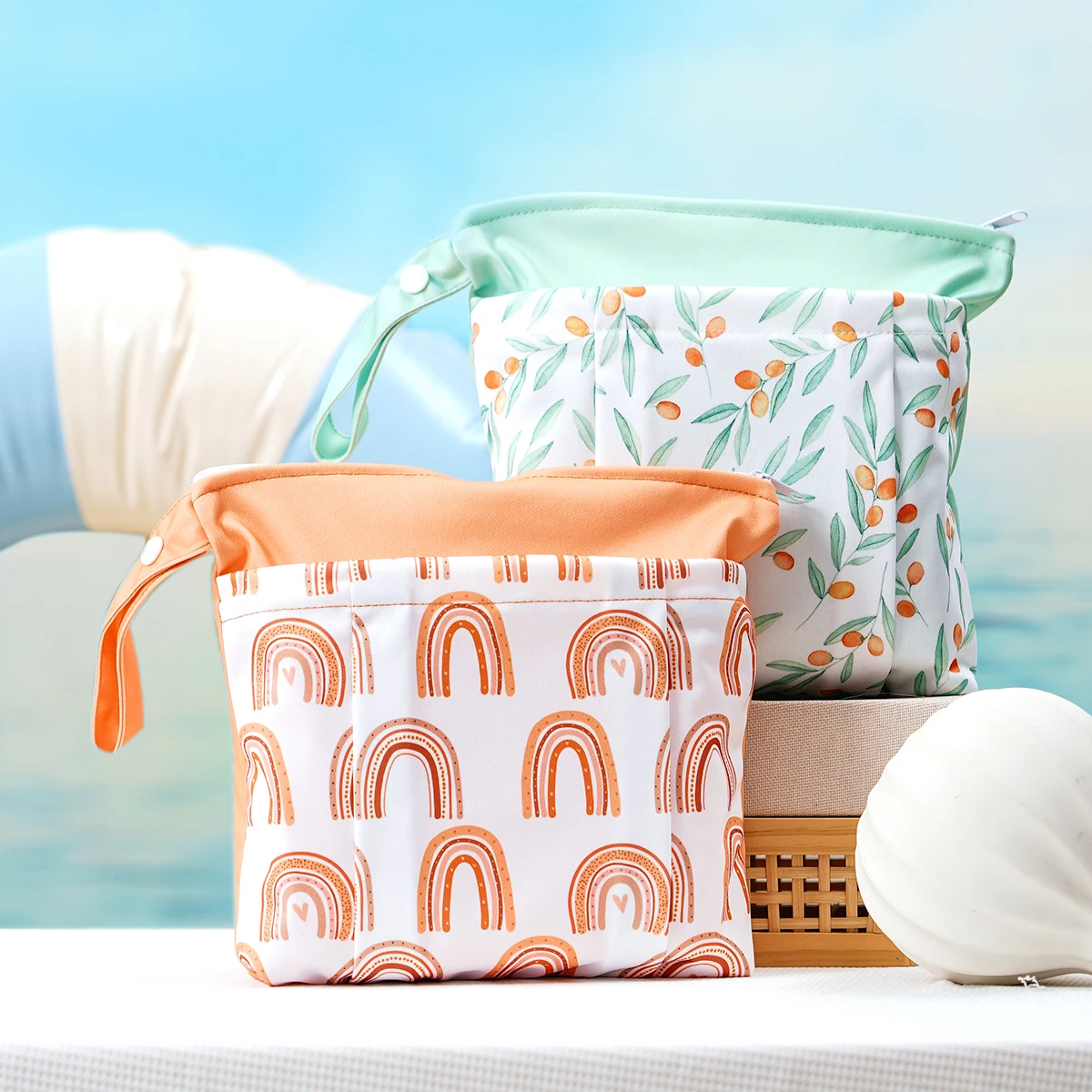 

Elinfant, 2-комп. влажный и сухой мешок с двумя детскими подгузниками на молнии, водонепроницаемые, многоразовые, моющиеся