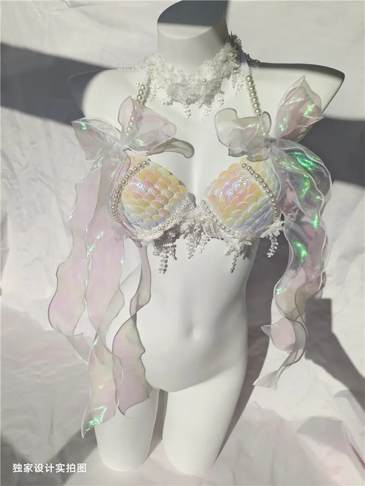 RM Handmade Mermaid Sequin Shell Bikini Top Bra Oceanarium Bar Table Performanc…