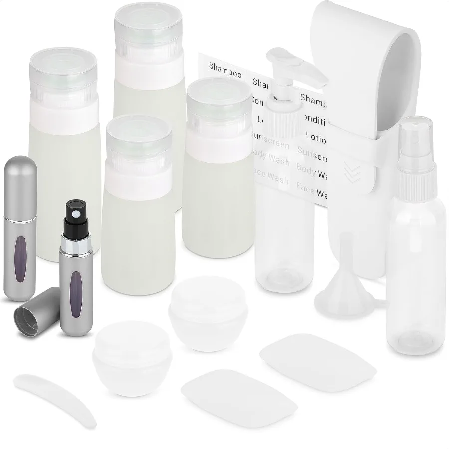 

Travel Size Toiletry Bottles Kit of 16 TSA Approved Toiletries Essentials for Flying Silicone Containers Squeeze Bottles and Ac