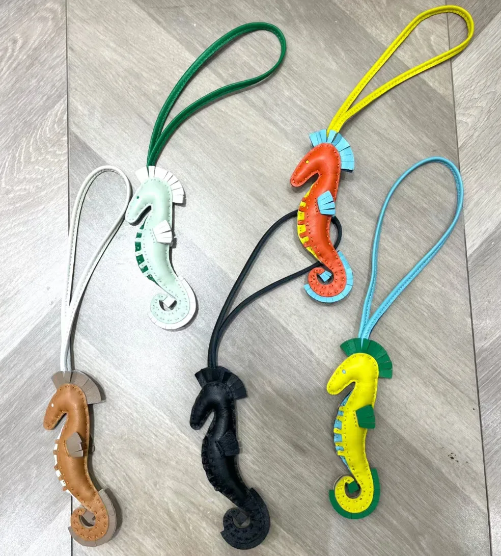 Real Leather Lovely Seahorse Bag Charm Hippo Sea Horse Hanging Ornament For Handbag Backpack Car Purse Key Chain 6 Colors