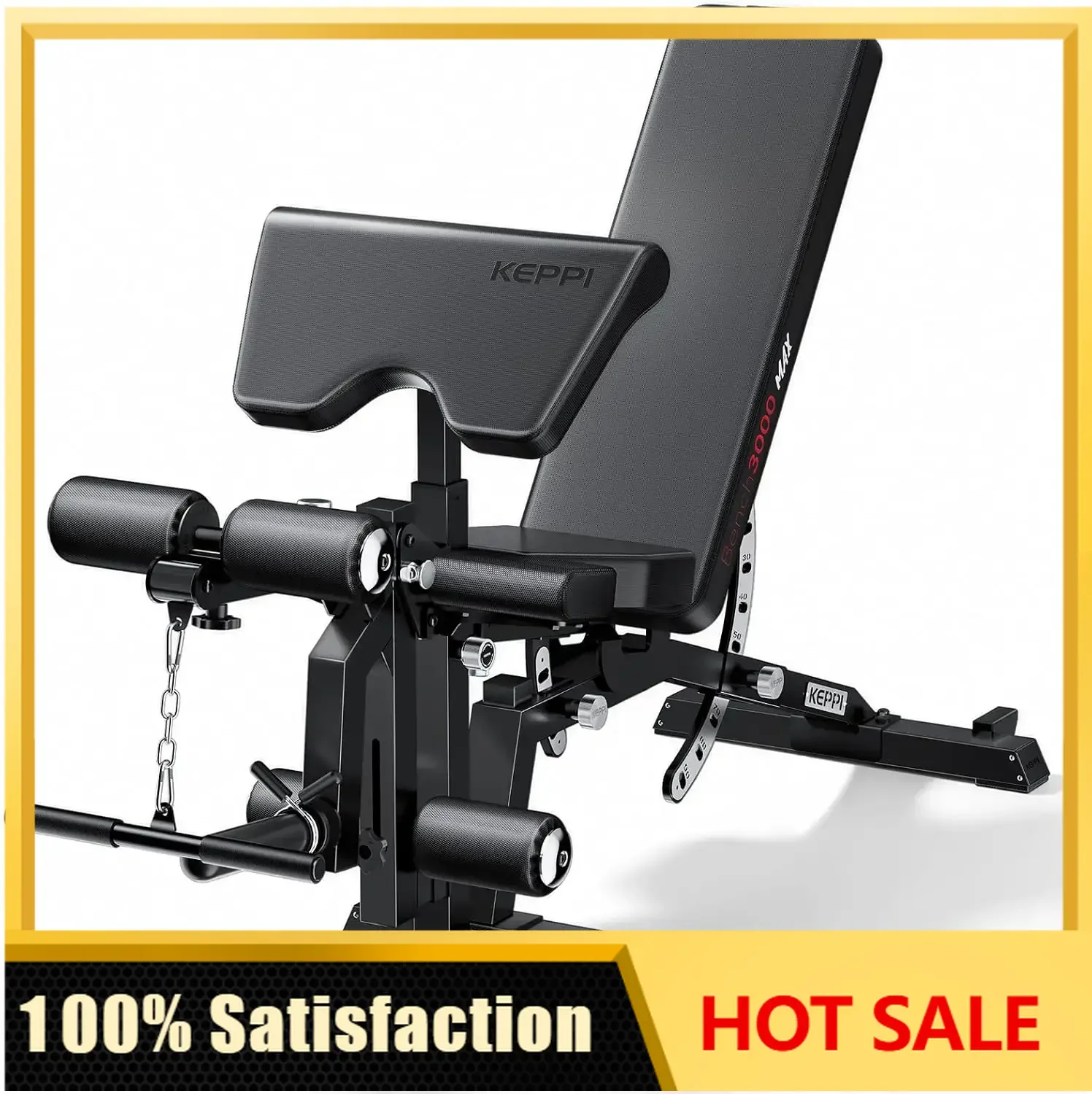 Functional Weight Bench - Bench3000 V2 for Leg Extension/Curl | 93lb Frame Weight with 8 & 16 Gauge Material, Commercial Grade