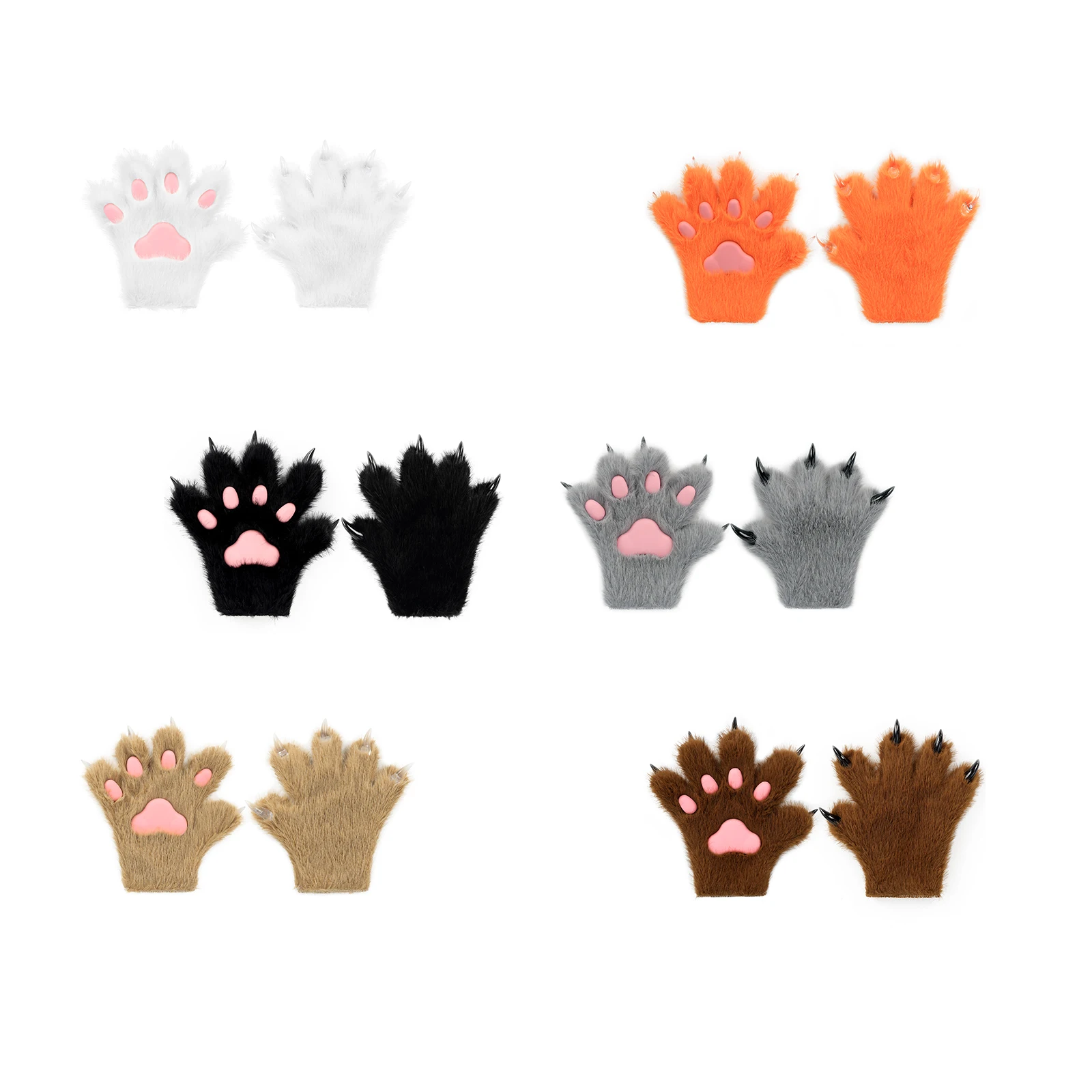 Furry Fur Cat Wolf Fox Dog Fluffy Animal Paws Claws Gloves Mittens Hands Costume Cosplay Halloween Christmas for Kids