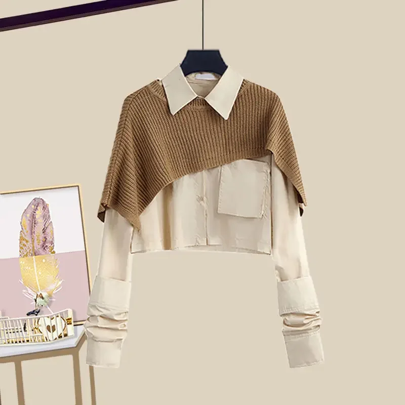 Women's Spring New Knit Shawl+White Shirt +Midi Skirt Three Piece Korean Elegant Chic Dress Matching Set Female Clothing E4977