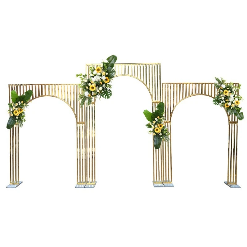 Gold wedding background rack wedding screen background decorative props outdoor wedding decoration ornament gold-plated arch