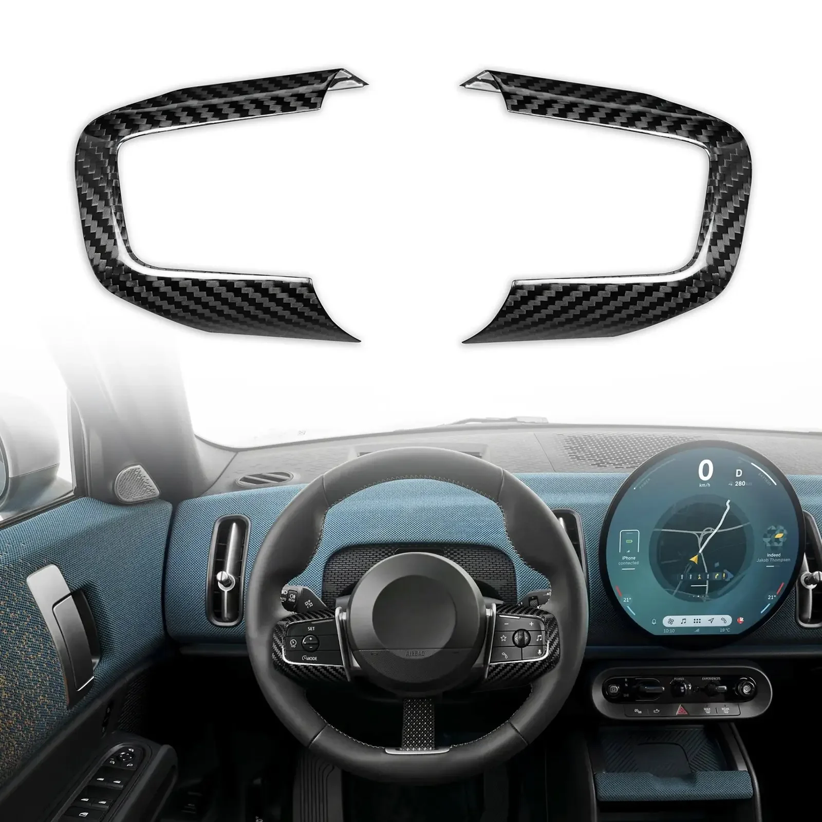 

Real Hard Carbon Cover For MINI Cooper S E SE J01 EV F65 F66 F67 J05 U25 Countryman 2024 2025 Steering Wheel Button Frame