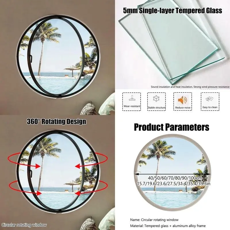for Senfey 360 degree rotatable aluminum frame soundproof waterproof rolling replacement window tempered glass recessed