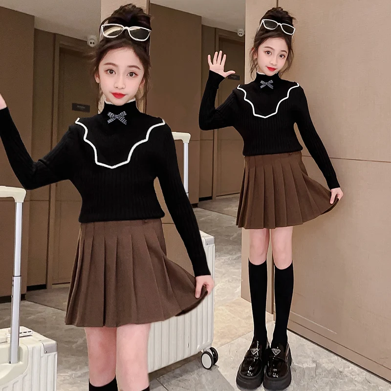 

Girls High Collar Bow Design Knitted Pullovers,Button Sweaters,Bottoming Shirt,Children Korean Top,Spring Autumn TR338