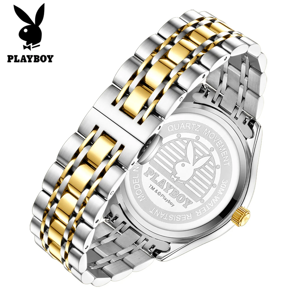 PLAYBOY 3533 Brand original authentic watches for couple luxury Steel band Arabic numerals calendar quartz couple watch