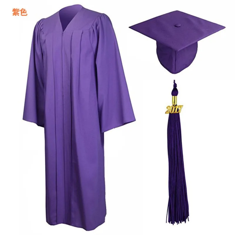 V Neck High School Bachelor Academic Dress Student Graduation Gown Hat Tassel Zipper Loose Graduation Costume Bachelor Gown