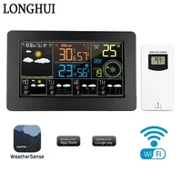 W4 Wifi Weather Station Smart LCD Digital Alarm Wall Clock Indoor Outdoor Temperature Humidity Pressure Wind Weather Forecast