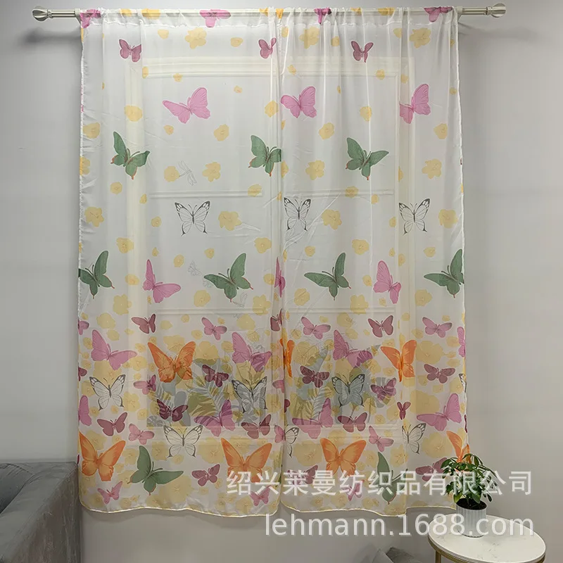 

Curtains for Living Room Beautiful Butterfly Printed Flower Window Screen Finished Curtain