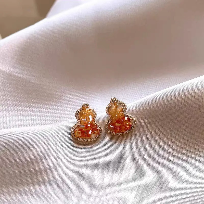 Classic gradient crystal gourd earrings for women unique and luxurious Orange exquisite earings stud suitable for daily jewelry