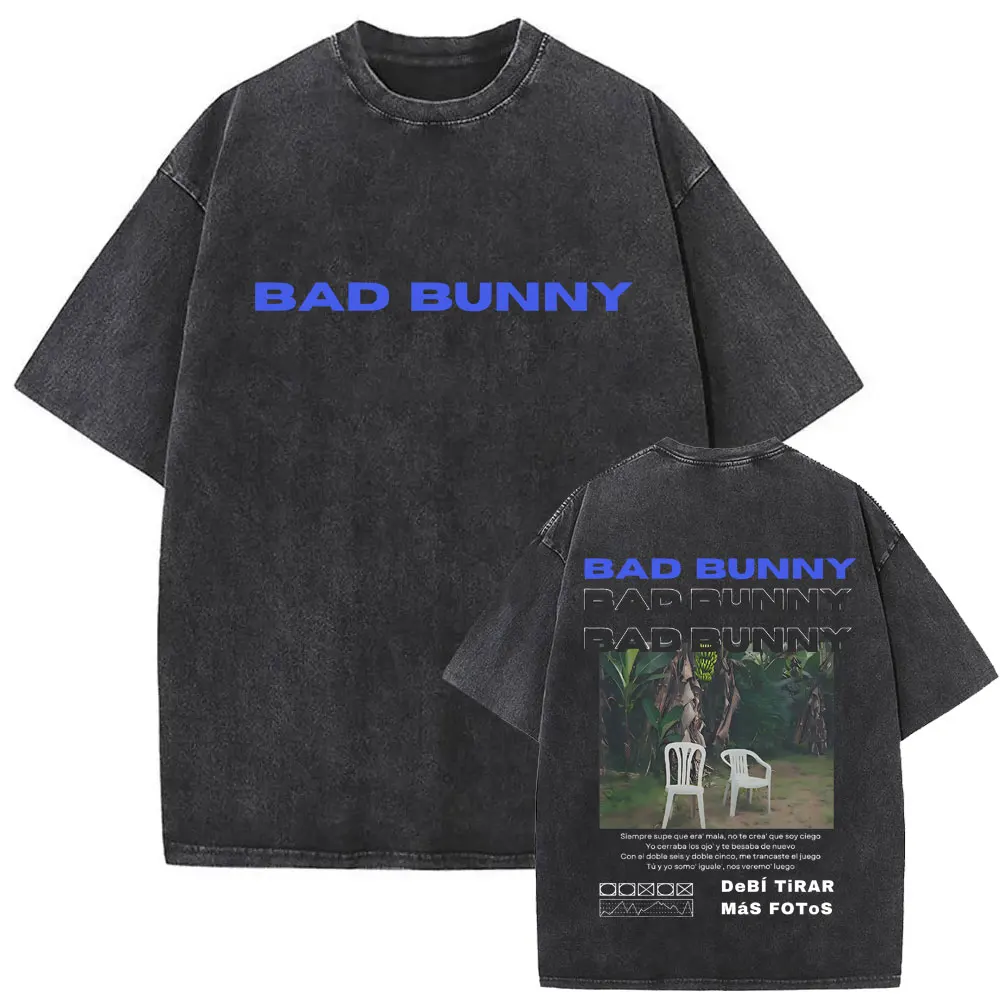 Washed Vintage Rapper Bad Bunny DeBi TiRAR MaS FOToS DTMF Album Cover T Shirt Male Hip Hop Retro Tshirt Men's Oversized T-shirt