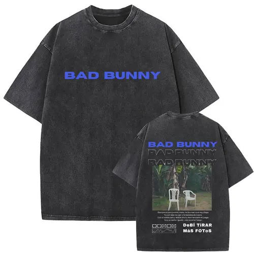 Imagen 2 del producto Camiseta con estampado de rapero Vintage lavada para hombre, camisetas con estampado de cara de Bad Bunny DeBi TiRAR MaS FOToS DTMF, camiseta Retro de gran tamaño de Hip Hop