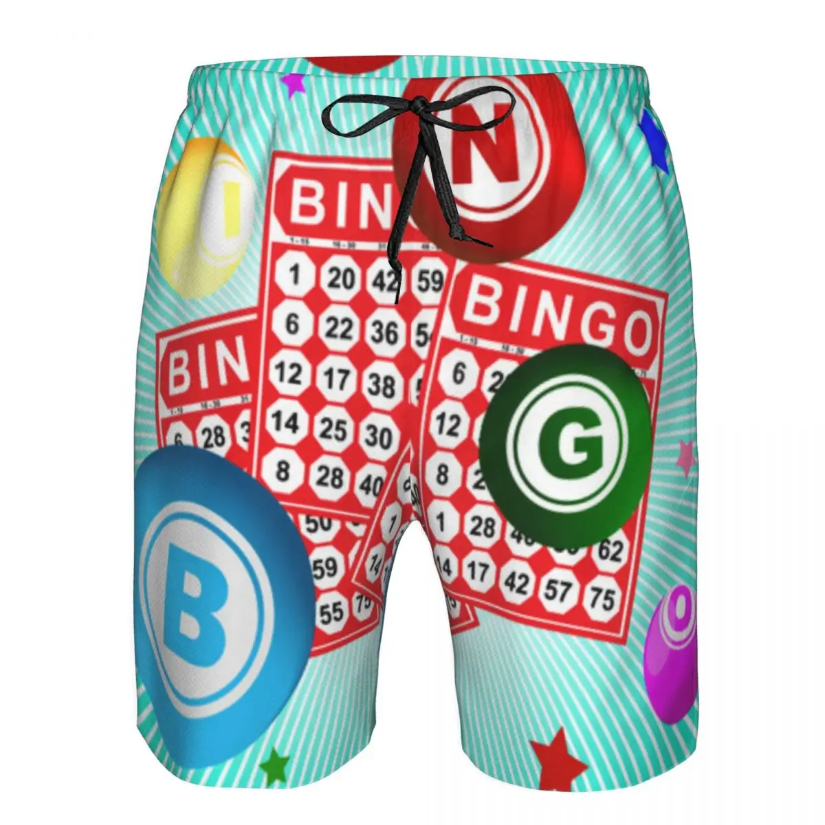 رسم توضيحي لبطاقة البنغو وشورتات الكرة على الشاطئ وملابس السباحة وسراويل ركوب الأمواج وشورتات ملابس السباحة