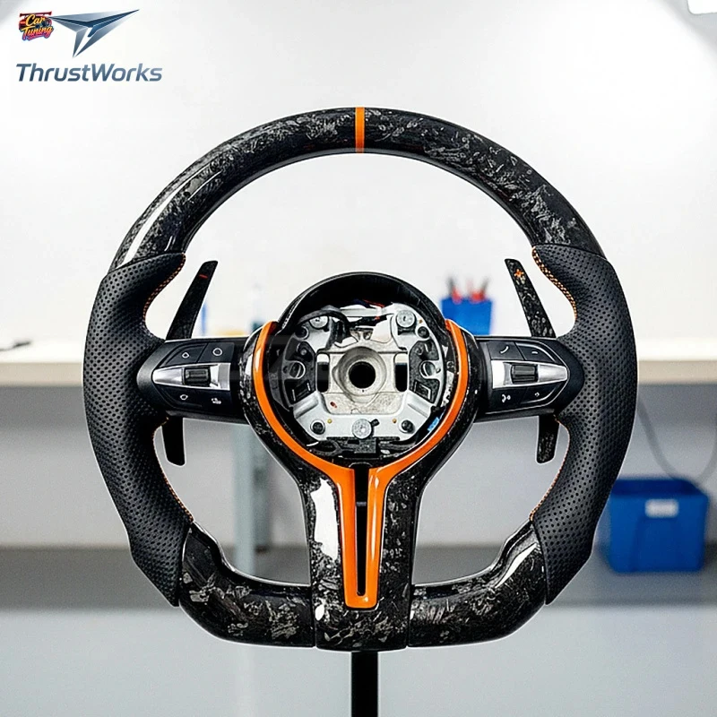 

TOP F80 F82 F83 F87 F90 F92 F97 F98 G80 G82 - Orange Stitching Peorated Leather Forged Carbon Fiber Steering Wheel