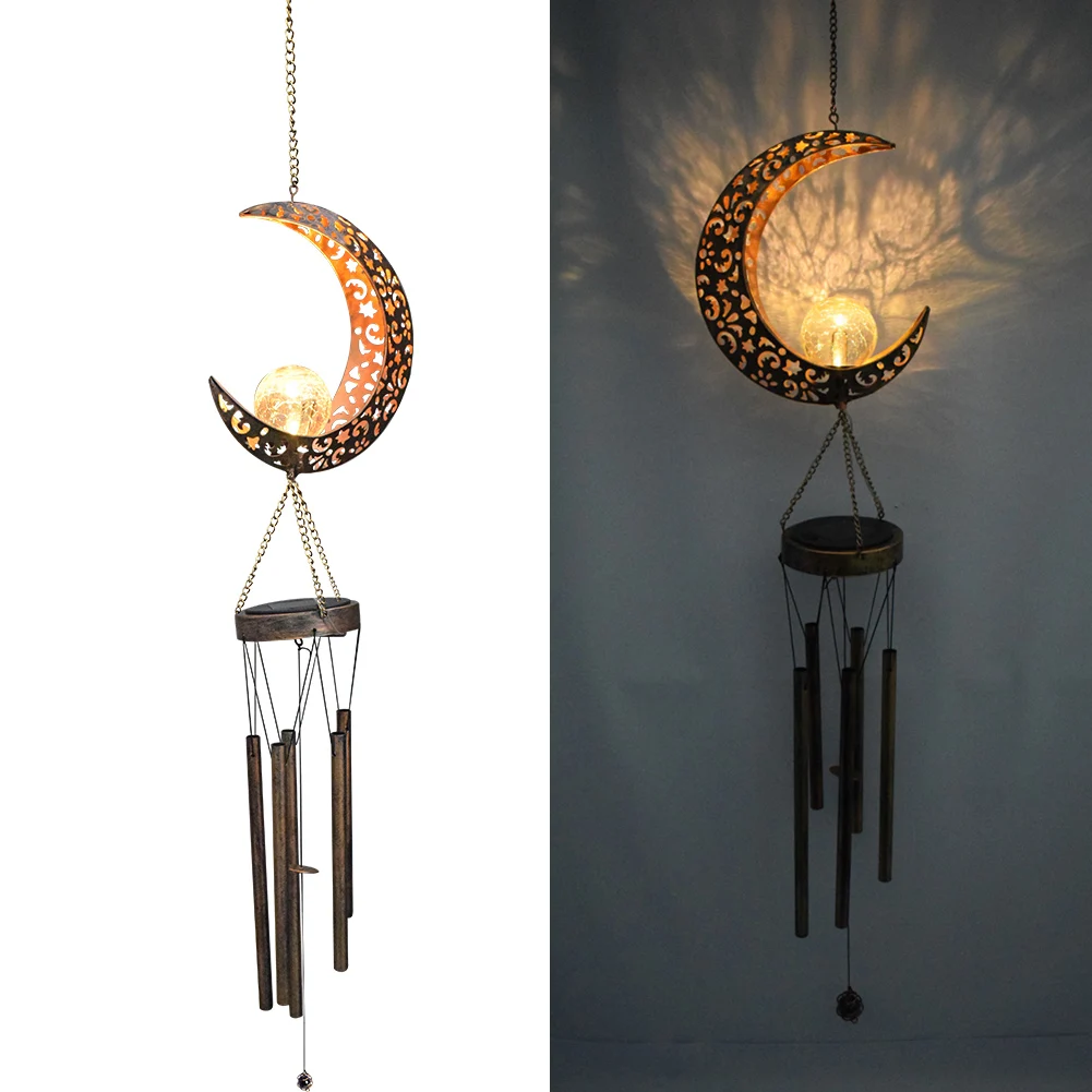 Outdoor Solar Wind Chimes Yard Garden Moon Tubes Bells Ornament Iron Antique Windchime Wall Hanging Home Decoration for Dropship