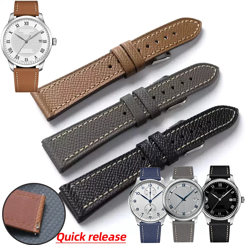 Palm Pattern Handmade First Layer leather watch strap 18 19 20 22mm men women watchband Quick Release Grey blue Vintage bracelet