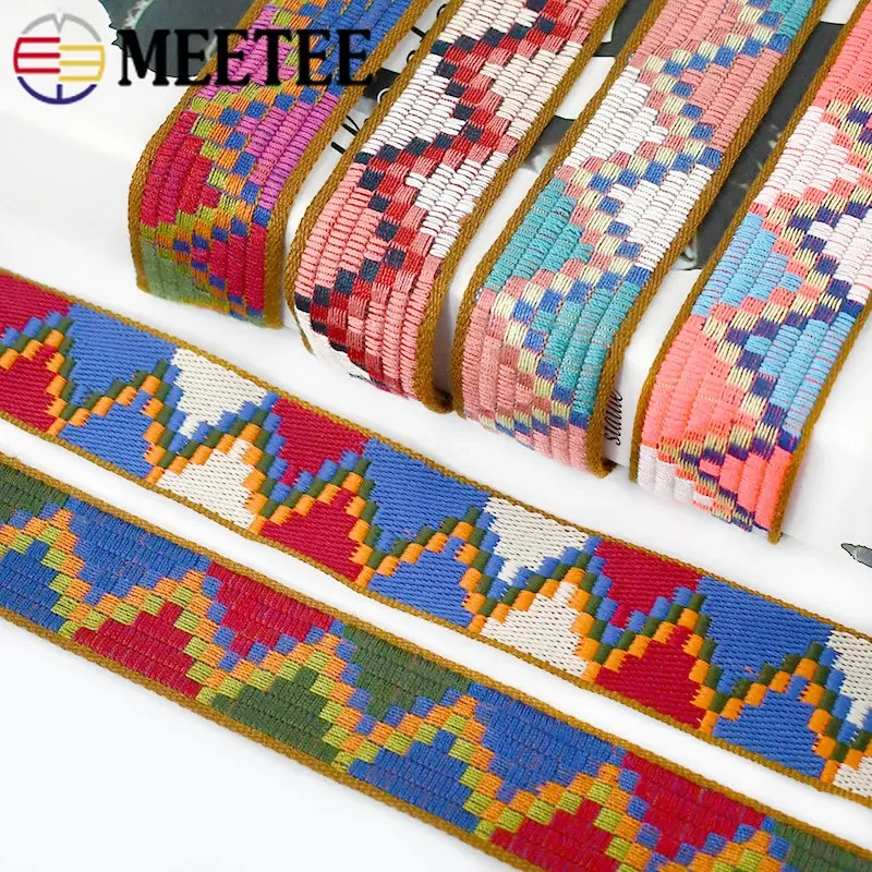 8Meters Meetee 3cm geometry Ethnic Polyester Cotton Jacquard Ribbon Webbing Strap DIY Clothing Bags Decor Sewing Accessories