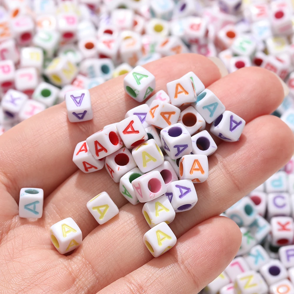

100Pcs/lot 6*6mm Acrylic Letter Beads Square Loose Alphabet Beads For Jewelry Making DIY Handmade Bracelet Necklace Accessories