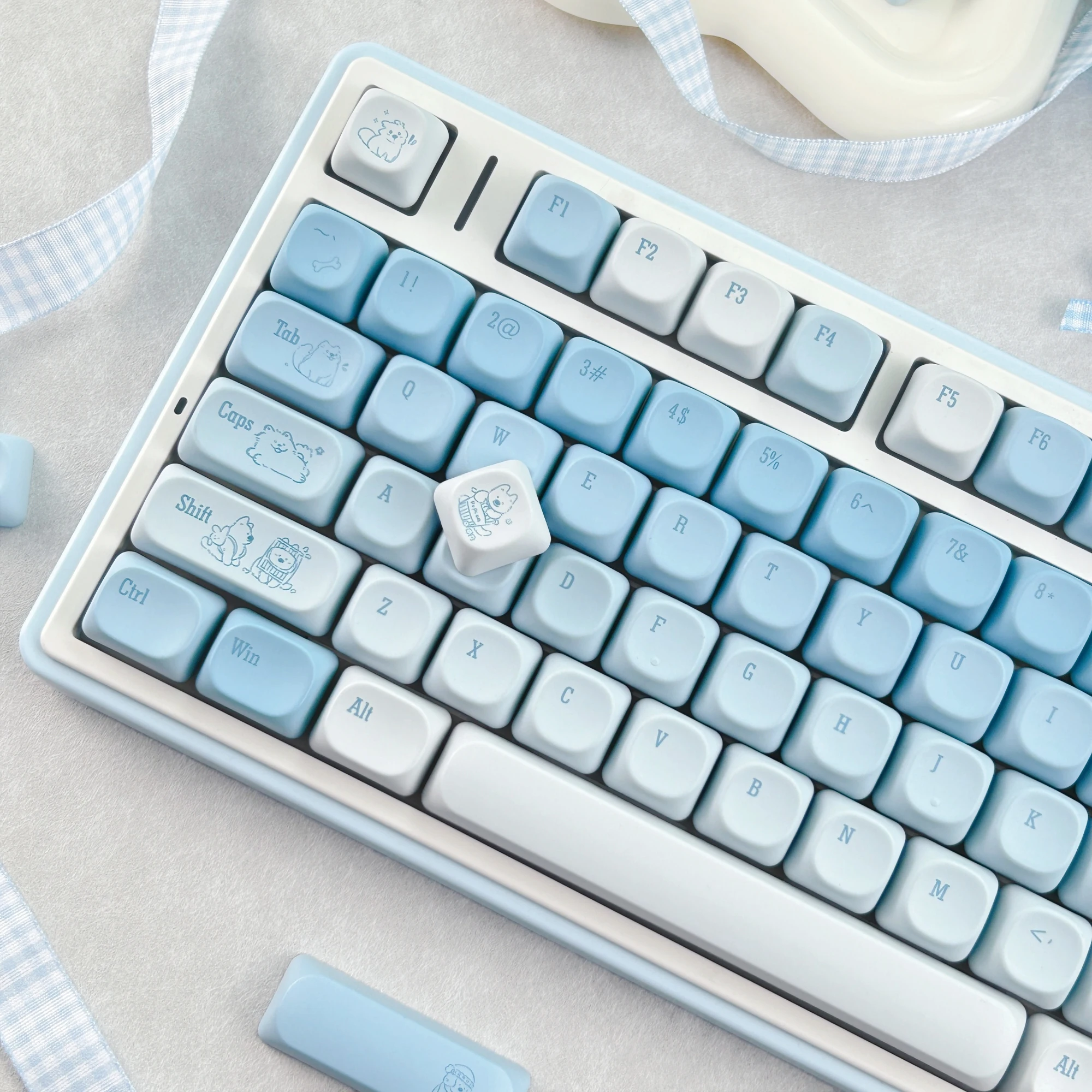MAIMOOO Blue Gradient Puppy Keycap MOA Cherry Profile PBT Custom Russian/Korean/Thai Cute Dog Keycaps for MX Mechanical Keyboard