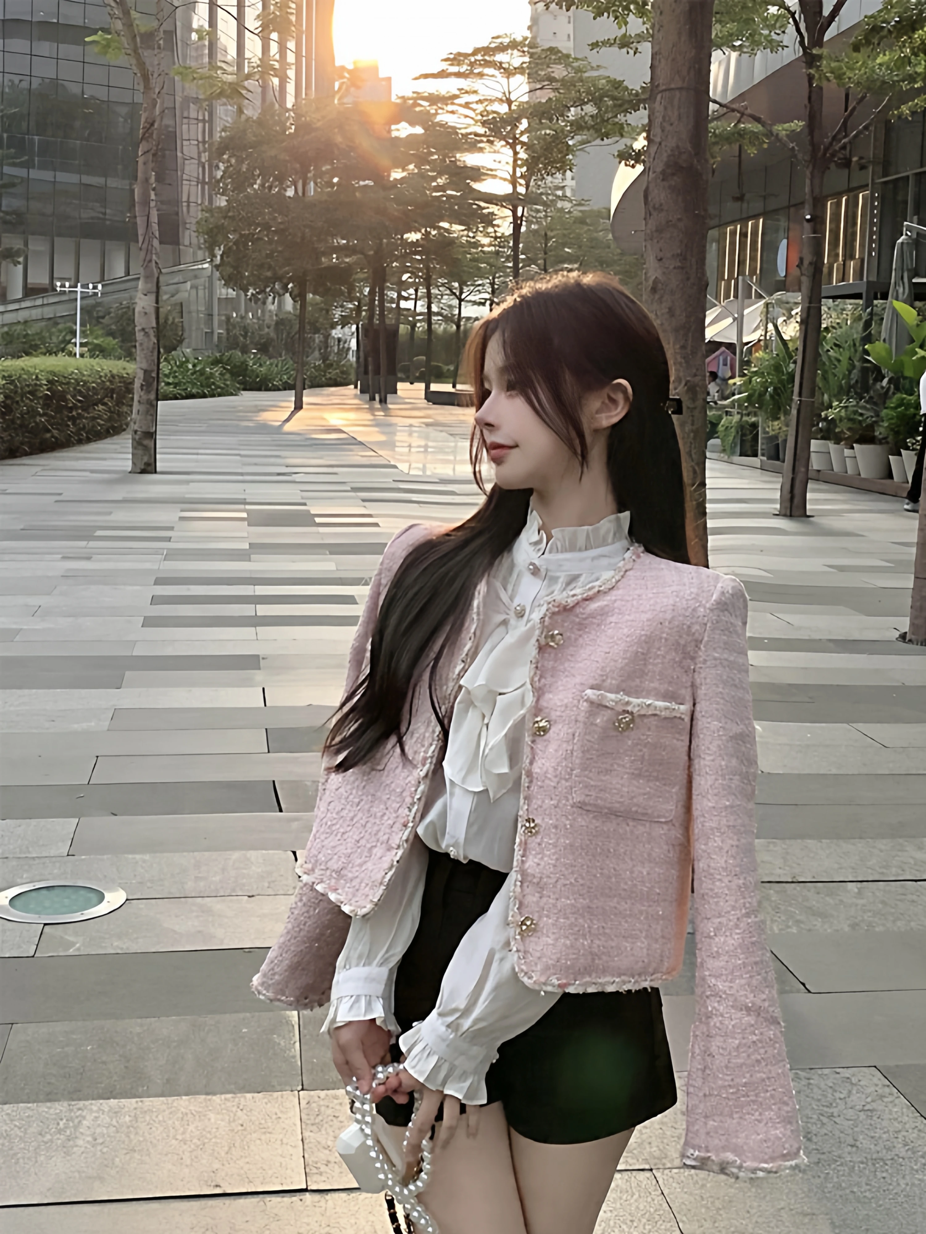 Elegant Pink Short Outerwear Women's 2026 New Name Lady Thickened Tweed Short Top Daughter of a Thousand Billionaires