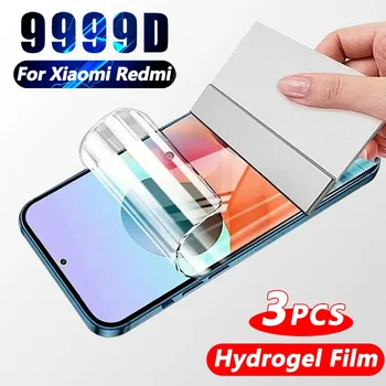 Redmi Not için 3 adet hidrojel Film 13 12 11 10 9 8 10S 9S Pro Max tam kapak ekran koruyucu için Xiaomi K40 Glass Glass değil cam