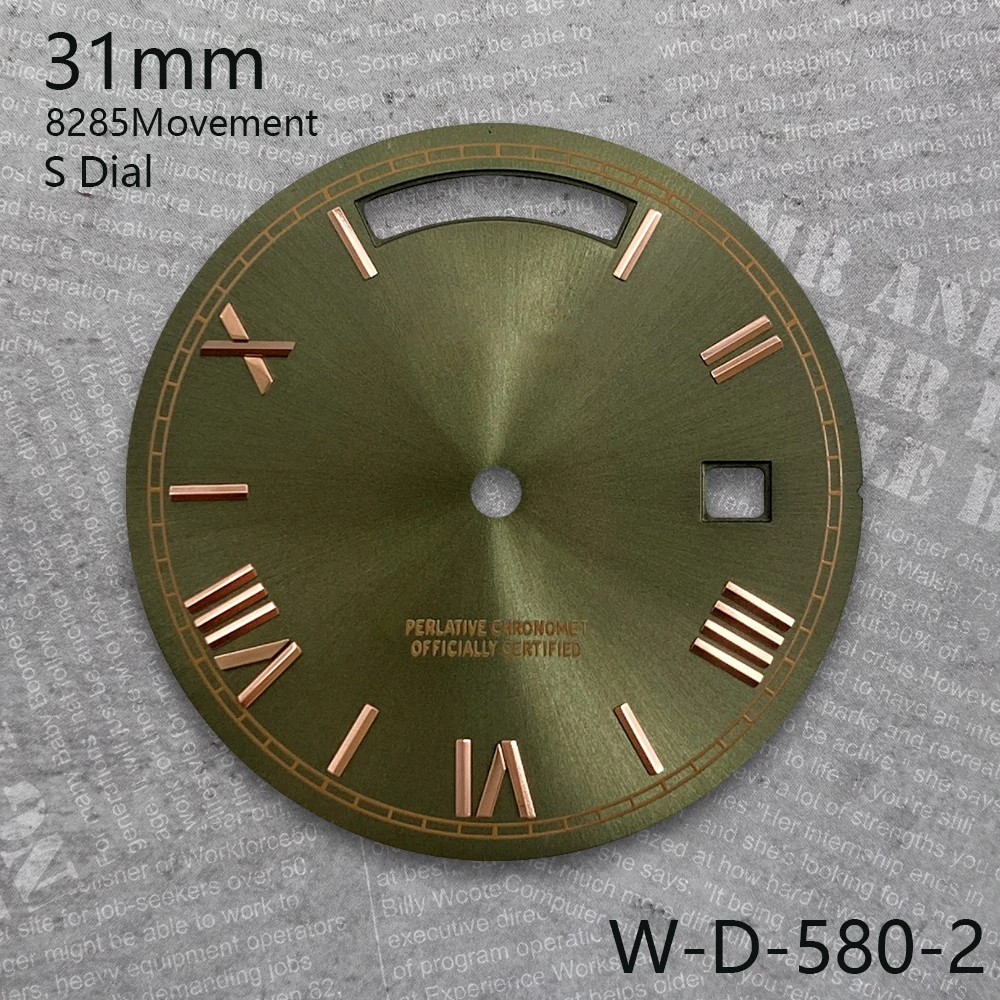 31mm  S Dial For Day And Date Rome Fit 8285 Movement Sunray No Luminous High-Quality Dial Watch Modification Accessories