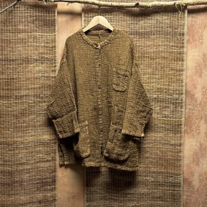 2026 New Spring Autumn Arts Style Women Single Breasted Loose Casual Jackets Double Pockets Wrinkle Cotton Linen Vintage Coats