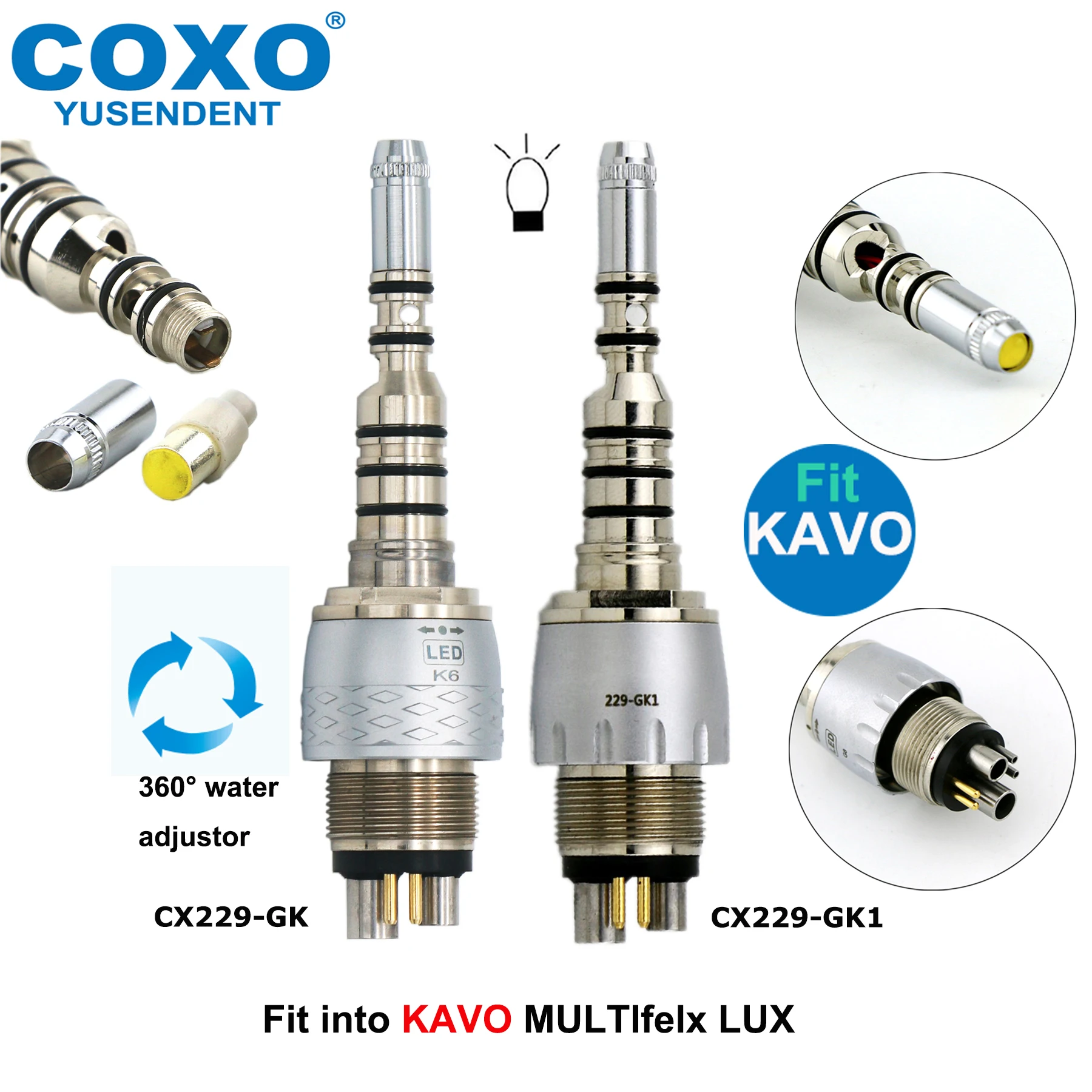 COXO Dental Quick Coupler 360° Water Adjustor 6 Holes Coupling Adaptor Fit KAVO Multiflex LUX High Speed Handpiece