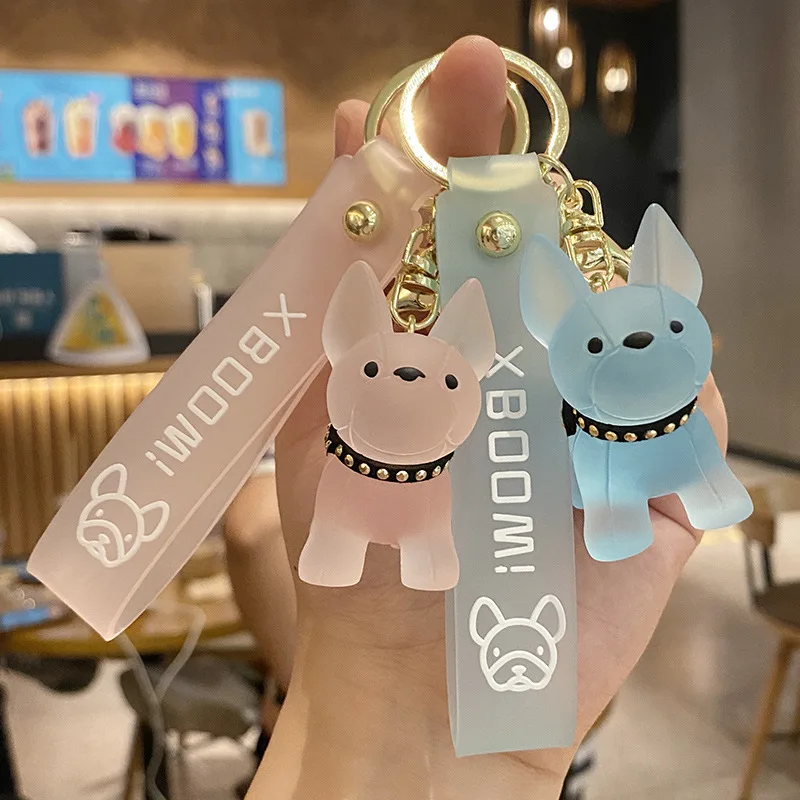 Fashion French Bulldog Keychain for Women Bag Pendant Transparent Colorful Dog Keychains Men Car Key Ring Christmas Gift