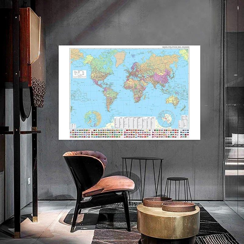 100*70cm The Map of The World In Spanish Non-woven Office Home Decoration School Supplies Painting Modern Wall Poster