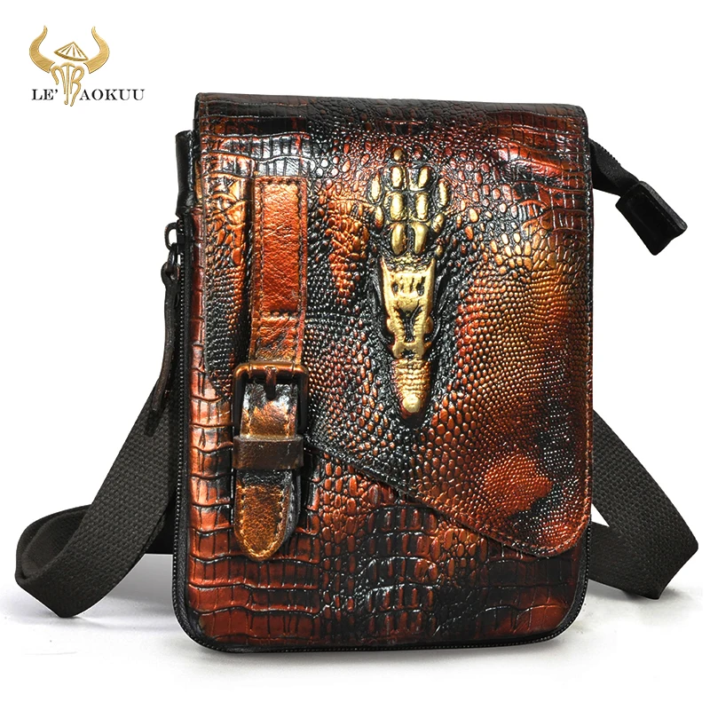 Coccodrillo vera pelle di toro maschio viaggio multifunzione messenger Satchel Tablet borsa a tracolla marsupio marsupio per uomo 611-6