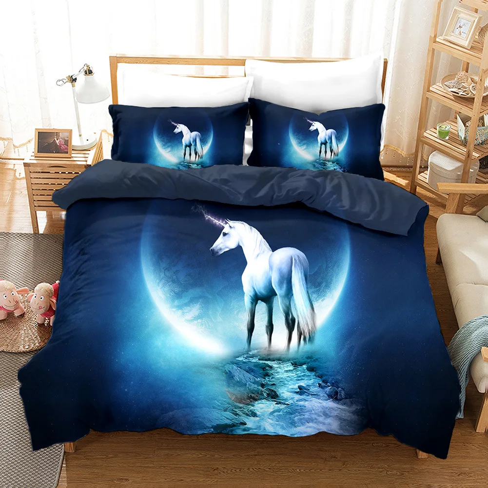 3d Animal Duvet Cover Microfiber Horse Unicorn Tiger Lion Cat Goldfish Bedding Set Single/Queen/King Size for Boys Teens Adults