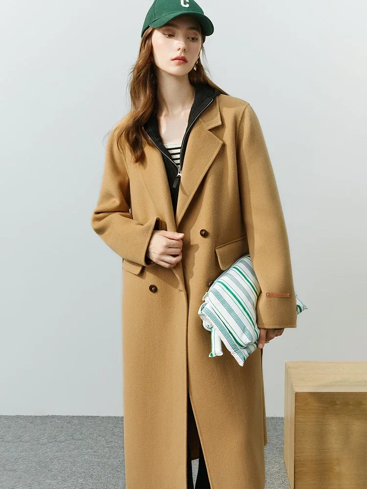 FSLE Classic Suit Collar Double-sided Cashmere Coat Women 2022 New Autumn Winter Korean Version Office Lady Woolen Long Coat