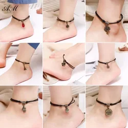 Daily Jewelry Creative Anklet Summer Accessories Retro Personality Black Wax Rope Knitted Anklet Beach Popular Accessories Gift