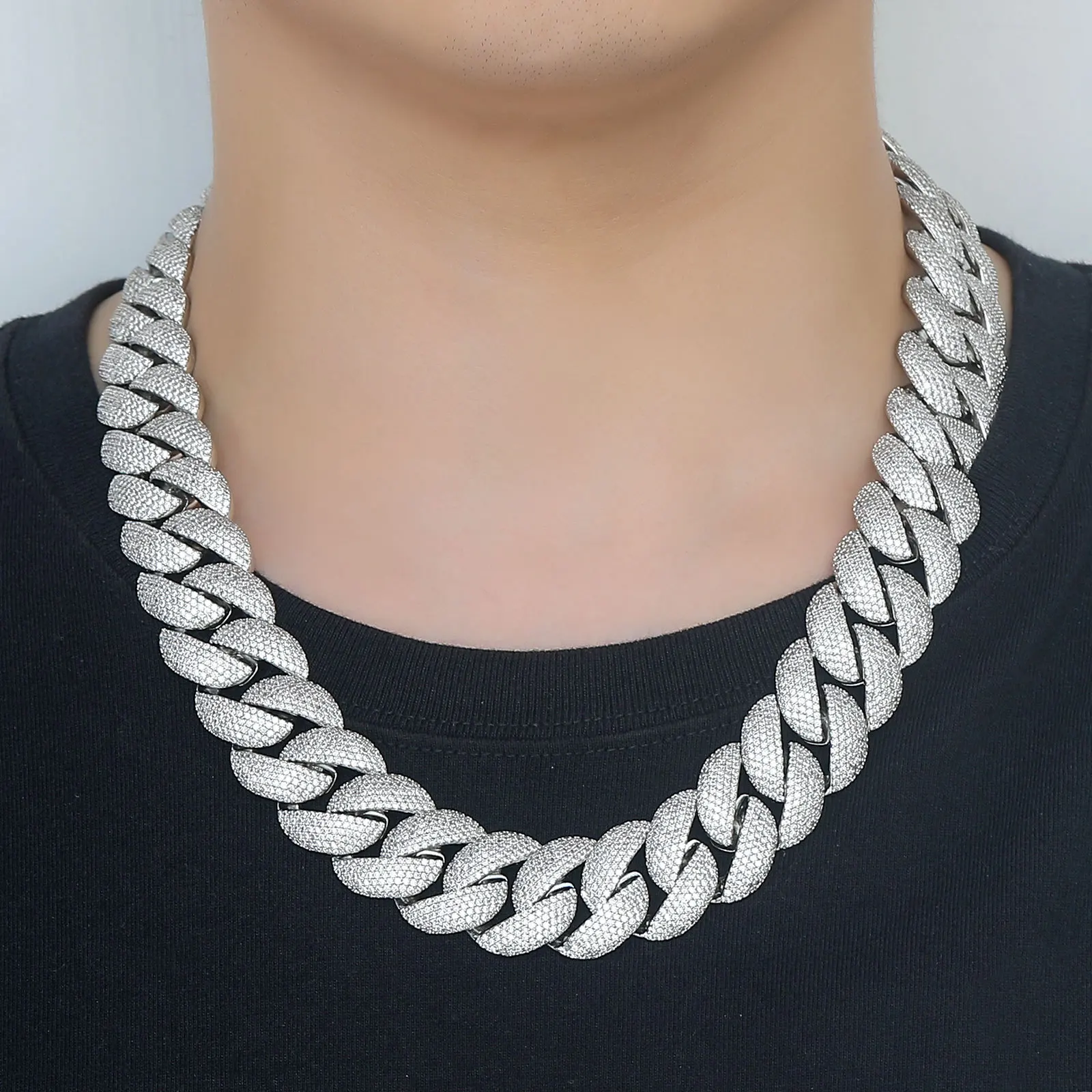 

22mm Width Cuban Chain Necklace Bracelet Collarbone Chain Men's and Women's Accessories