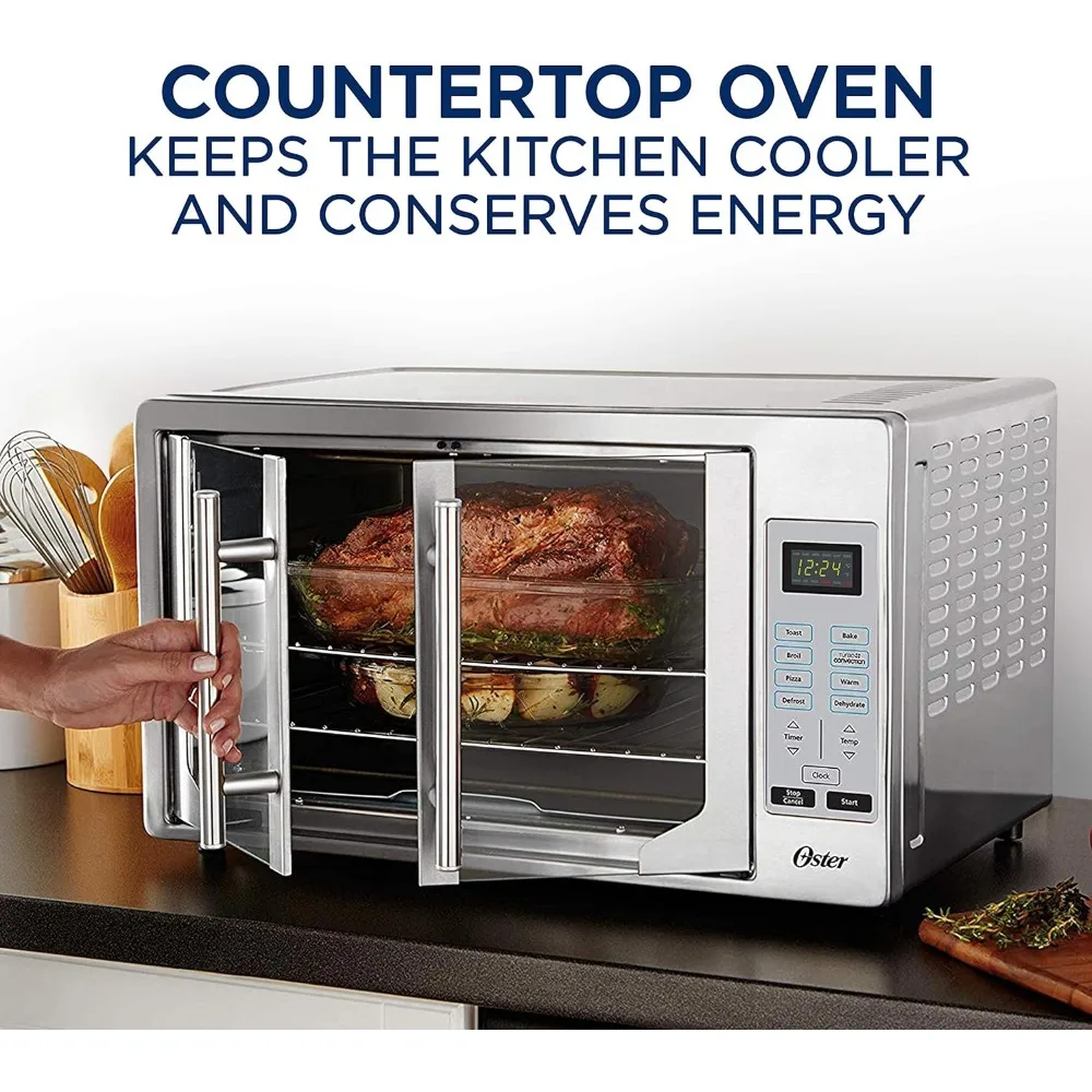 Four à convection en acier inoxydable, grille-pain 8 en 1, XL, compatible avec les pizzas de 2 à 16 pouces, porte française