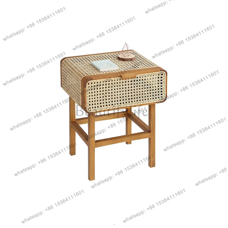 

Solid wood rattan bedside table Nordic simple modern small cabinet B & B retro style