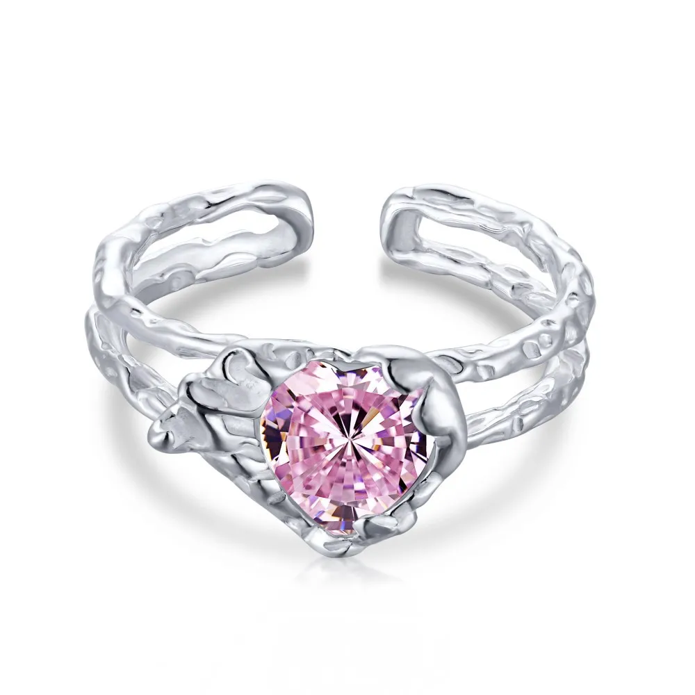 

S925 Sterling Silver Inlaid 5A Zircon Women Heart Pink Diamond Exquisite Personalized Fashion Luxury Engagement Ring Jewelry Gif