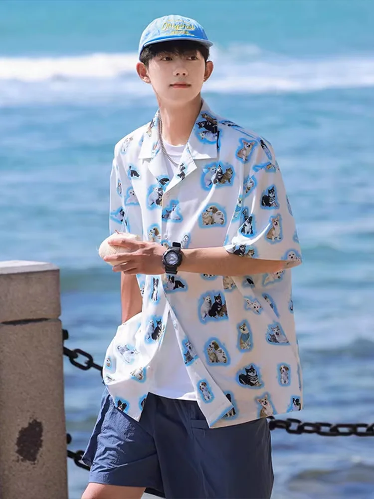 

Summer Short Sleeve Shirt for Teens Street Style Casual Handsome Youth Fashion Layering Jacket Men's Loose Fit Button down