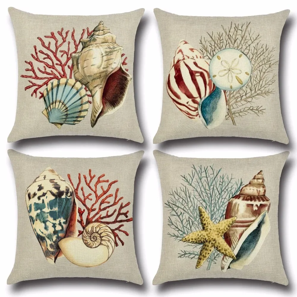 

Mediterranean Sea Beach Style Starfish Shell Cushion Covers Pillowcase Decorative Pillow Cover 45x45cm Home Decor OU 009