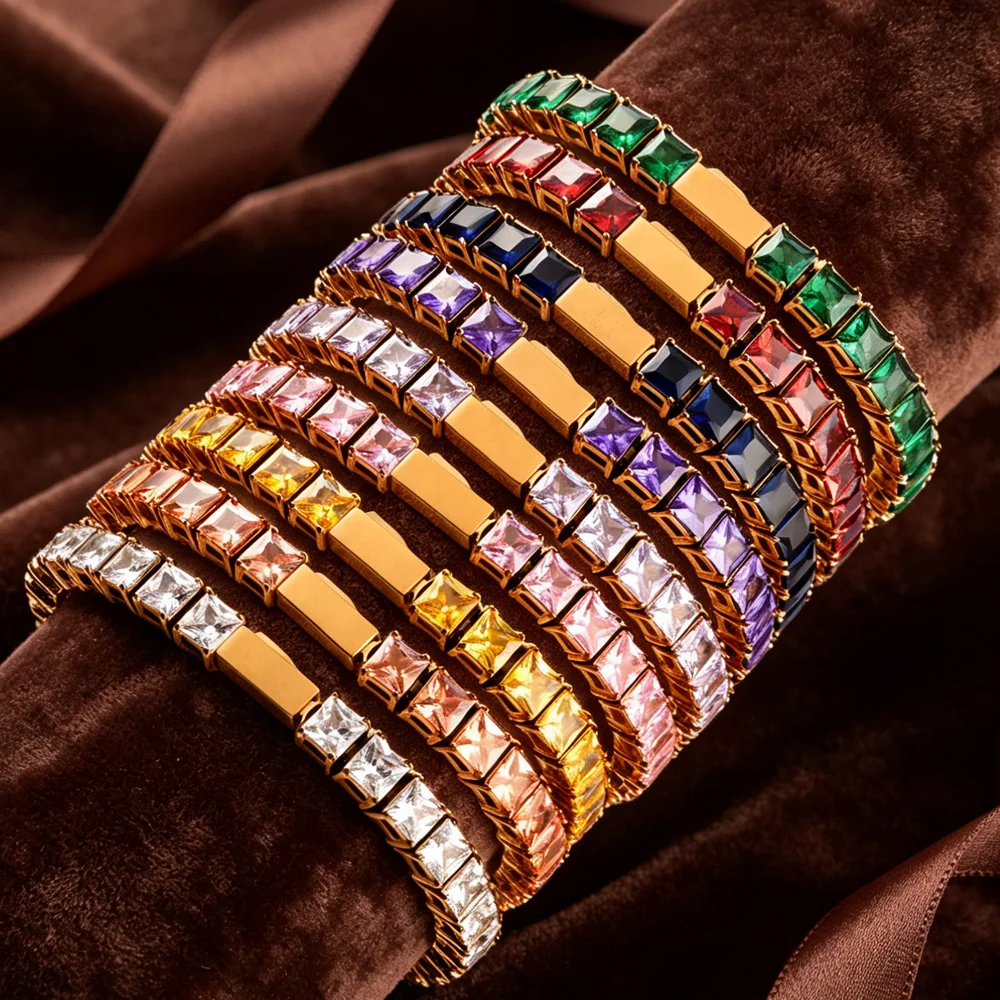 

5mm widened round and square tennis chain, zircon sparkling hip-hop style exquisite jewelry bracelet for men and women