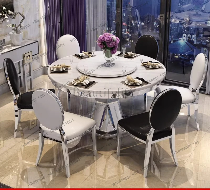 High-grade marble dining table Modern simple round table Small apartment with turntable