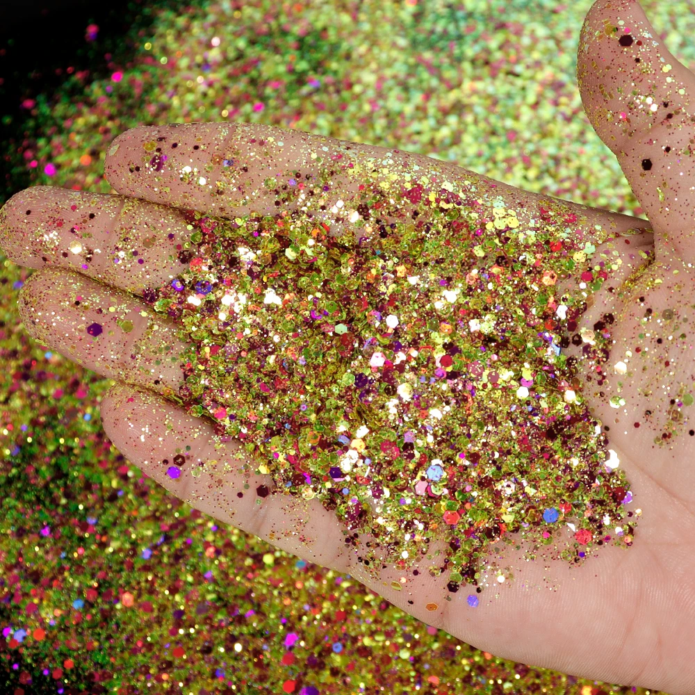 1Kg Twinkle Gouden Nail Art Glitter Diy Bulk Mix Hexagonale Vlokken Pailletten Holografische Dikke Manicure Flash Ambachten Decoratie 1Kg-P